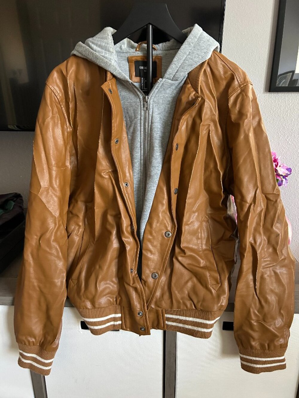 Men's Forever 21 Tan Varsity Style Jacket - Size Large